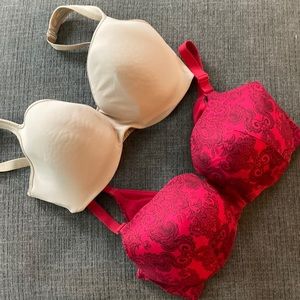 Lot of 2 Cacique Bras Red Beige/Tan 36G 38F